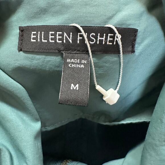 EILEEN FISHER Teal Belted Trench Coat M Lightweight Travel Jacket Minimalist - Picture 10 of 10